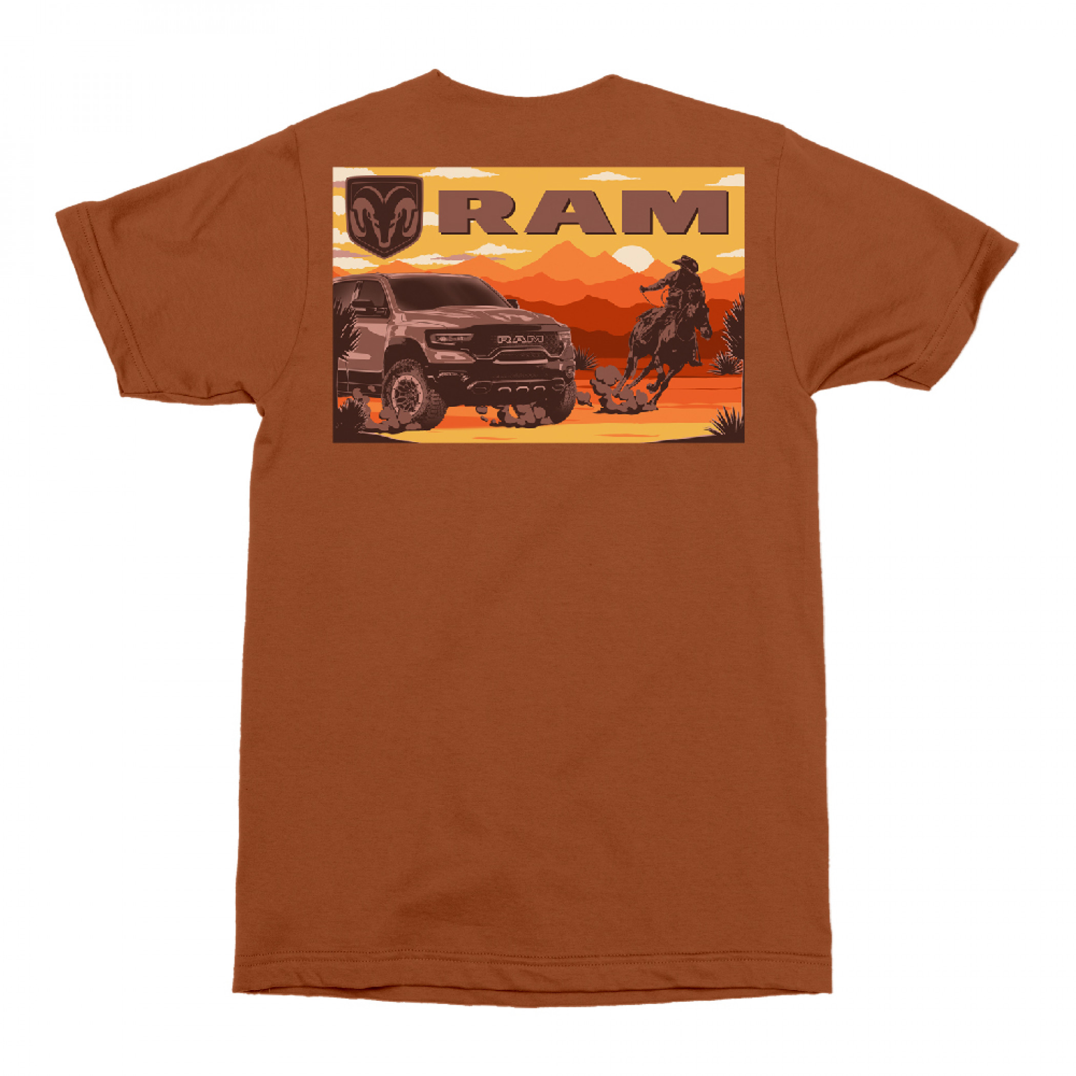 Dodge Ram Riding out West Front and Back Print T-Shirt